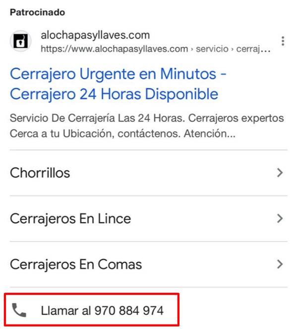 recurso de llamada google anuncios
