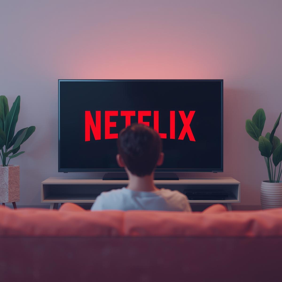 Crear una imagen animada donde este una persona viendo netflix en su televisor